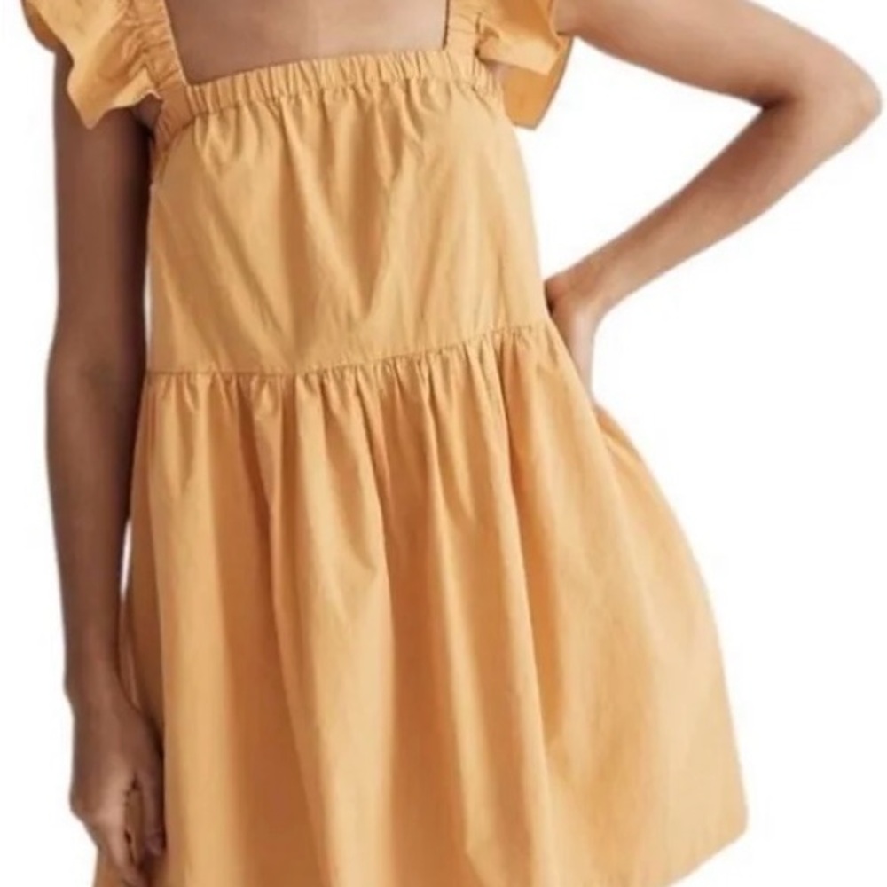 Madewell Autumn Yellow Square Neck Ruffle Strap Cotton Dress, Sz. Small